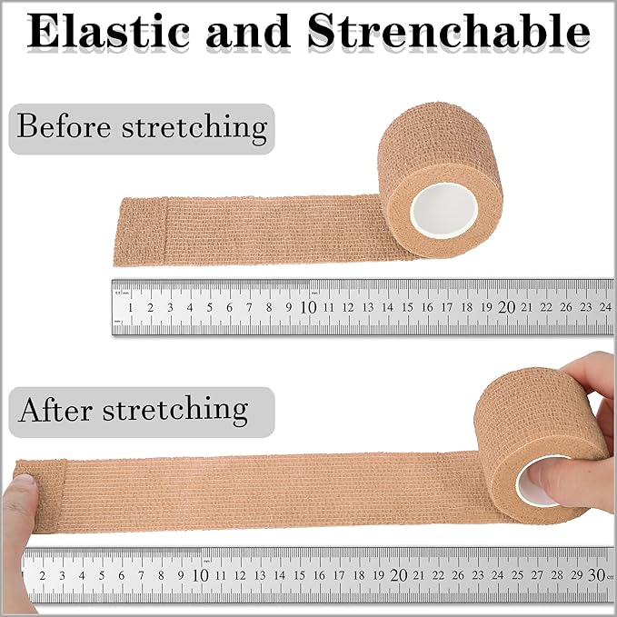 8 Pack 2 in x 5 Yards Cohesive Wrap Self Adhesive Bandage Wrap Elastic Self Adherent Wrap Self Stick Vet Tape for Athletic, Wrist, Ankle, Knees, Pets (Skin Color)