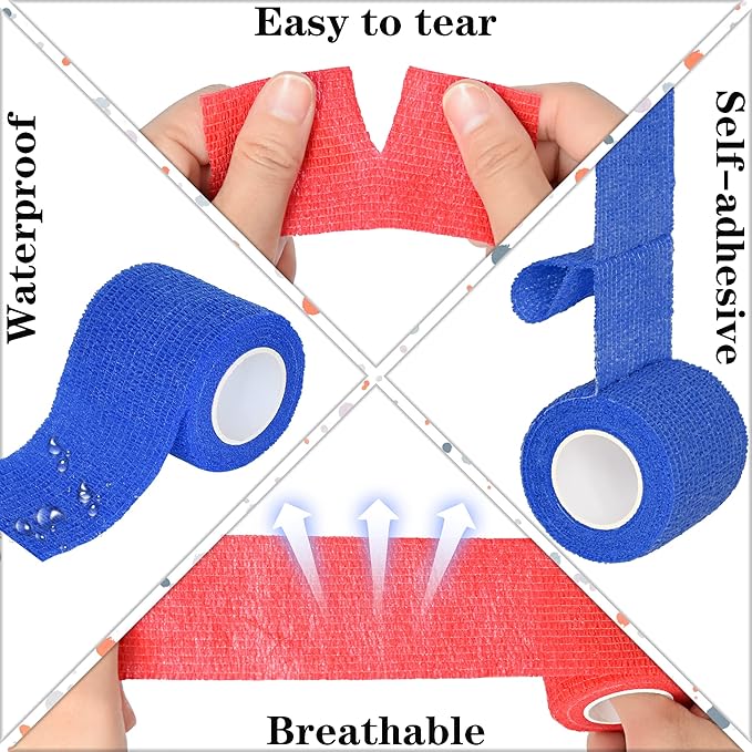8 Rolls Cohesive Bandage 2” x 5 Yards Self Adherent Bandage Wrap Breathable Vet Tape Elastic Adhesive Bandage for Sports, Wrist, Ankle, Tattoo Wraps(Blue)