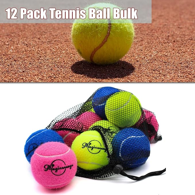 Magicorange Tennis Balls, 12 Pack Advanced Training Tennis Balls Practice Balls, Come with Mesh Bag for Easy Transport, Good for Beginner Training Ball