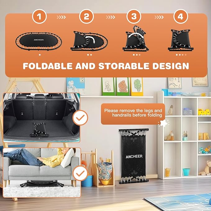 ANCHEER 56" Double Mini Trampoline for Kids, Mini Rebounder with 5-Level Adjustable Handle, Parent-Child Trampoline for Kids, Max Load 220lbs, Fun for Indoor/Outdoor