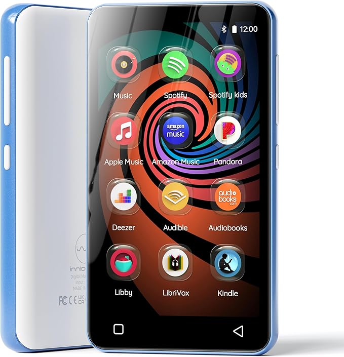 MP3 Player with Bluetooth and WiFi, innioasis 160GB Music Player with Spotify,Pandora,Amazon Music,4" Touch Screen Android MP4 MP3 Player for Kids with Libby,Audible,Audiobooks(White-Blue)