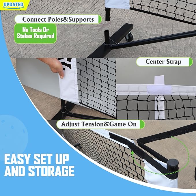 Pro Pickleball Net Portable with Wheels – 22ft Heavy Duty Pickleball Net System with Sturdy Aluminum Frame for Outdoor & Indoor – Nylon Net & Carrying Bag for Pickleball, Tennis, Badminton