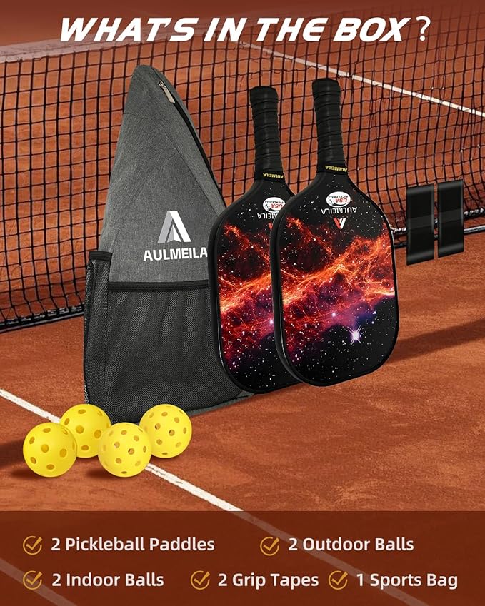 Pickleball Paddles Set of 2, 2025 USAPA Approved Pickleball Set, Fiberglass Pickle Ball Rackets 2 Pack, Lightweight & Durable, Includes 4 Balls & 1 Carry Bag for Men and Women