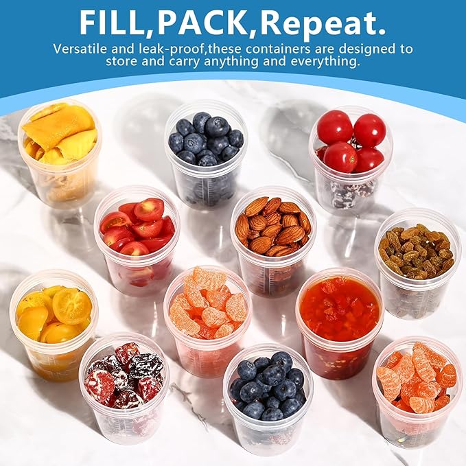 XSEINO 44 Pack 4oz Salad Dressing Container to Go,Small Containers with Lids Leakproof Condiment Containers with Screw Lids Reusable Stackable Plastic Dip Sauce Containers