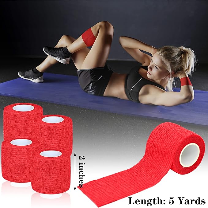 8 Pack 2 in x 5 Yards Cohesive Wrap Self Adhesive Bandage Wrap Elastic Self Adherent Wrap Self Stick Vet Tape for Athletic, Wrist, Ankle, Knees, Pets (Red)