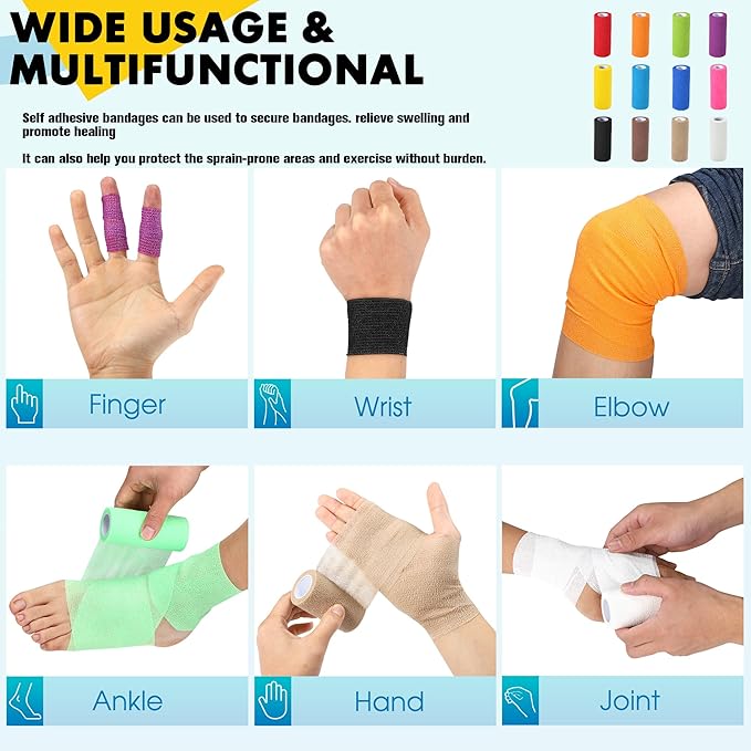 4 Pack Self Adhesive Bandage Wrap, 6 in x 5 Yards Non-Woven Self Adherent Cohesive Bandage, Vet Wrap Wound Tape for Thumb Finger Wrist Knee Ankle, Pink
