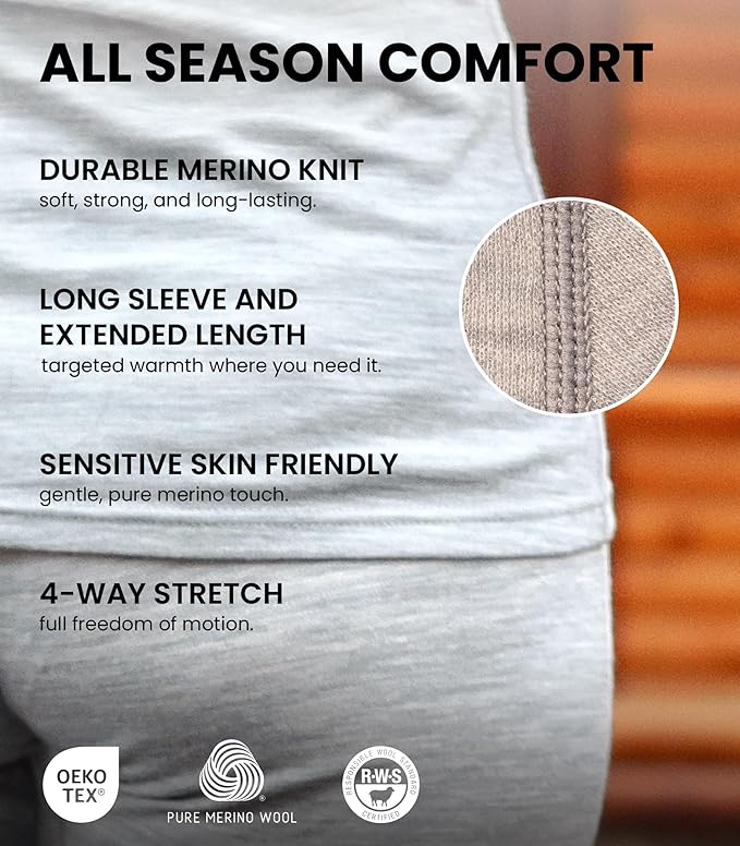 Merino.tech Merino Wool Base Layer Women Set - Heavyweight, Lite, Midweight Merino Thermal Underwear For Women Top, Bottom