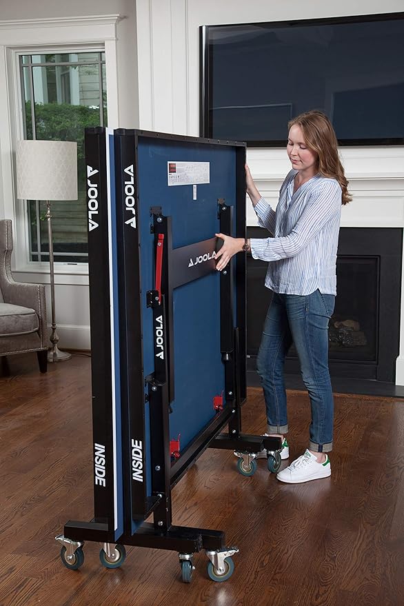 JOOLA Inside Professional MDF Indoor Ping Pong Table with Quick Clamp Table Tennis Net and Post Set - 10 Minute Easy Assembly - Tournament Quality - Foldable with Single Player Playback Mode