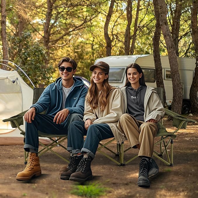 Tangkula 3 Person Oversized Camping Chair, Fully Padded Folding Camp Chair with Adjustable Armrests, Cup Holders, Carrying Bag, Portable Outdoor Lawn Chair for Camping, Support 900LBS