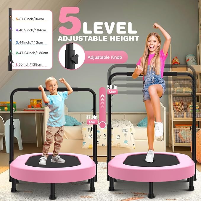 ANCHEER 56" Double Mini Trampoline for Kids, Mini Rebounder with 5-Level Adjustable Handle, Parent-Child Trampoline for Kids, Max Load 220lbs, Fun for Indoor/Outdoor