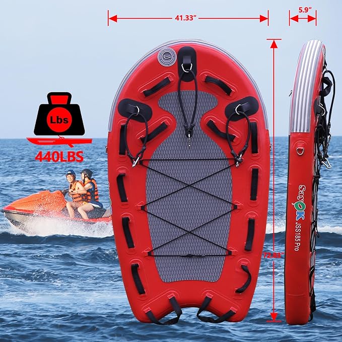 SAYOK Large Inflatable Sled Water Floating Mat Jet Ski Sled Board for Professional Emergency Rescue, Big Wave Surfing