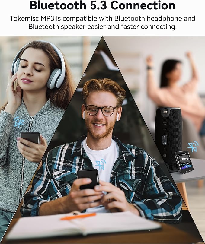 MP3 Player with Bluetooth 5.3,Tokemisc 16GB Full Touchscreen Kids Portable Music Device with Speaker,FM Radio,E-Book,Built-in Micro SD Card Slot,Earphones Included,Max 512GB Expand