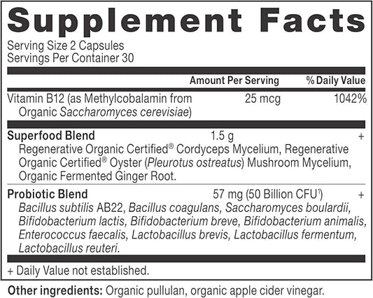 Ancient Nutrition Regenerative Organic Certified Probiotics for Metabolism Support, Healthy Digestion and Immune System Function Support, 50 Billion CFUs* Per Serving, 60 Count
