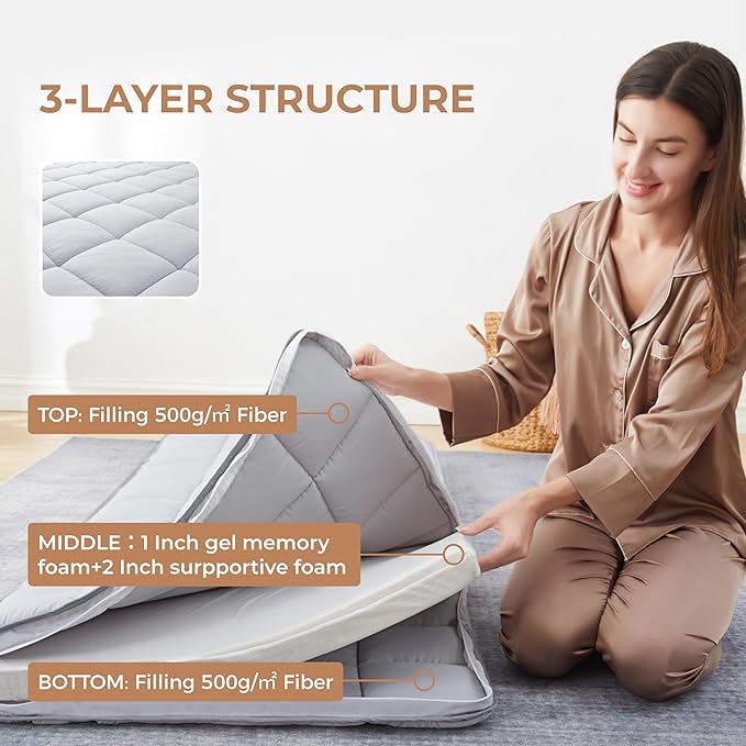 4Inch Cot Mattress Topper,Narrow Twin Gel Infused Memory Foam,Machine Washable Thickened Pillow Top Cover,Roll Up Floors Mat,Portable Folding Sleep Pad(75 X 30“)