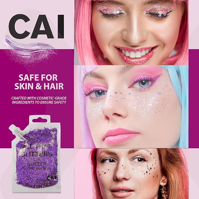 Hair Glitter Gel – Body Glitter for Kids and Women – Iridescent Holograph Cosmetic-Grade Gel w/Moon & Stars for Hair, Body & Face, Applies Smoothly w/o Glue & Washes Off Easily, 3 Oz - Gold 2Pack