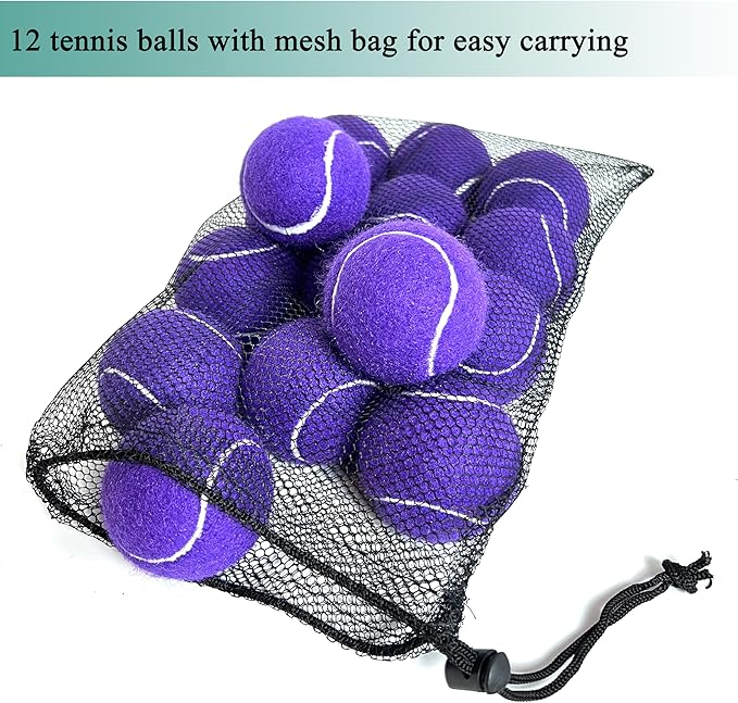 Tennis Balls, 12 Packs Practice Tennis Balls for Beginner, Training Playing Tennis Balls for Dogs, Come with Mesh Carry Bag