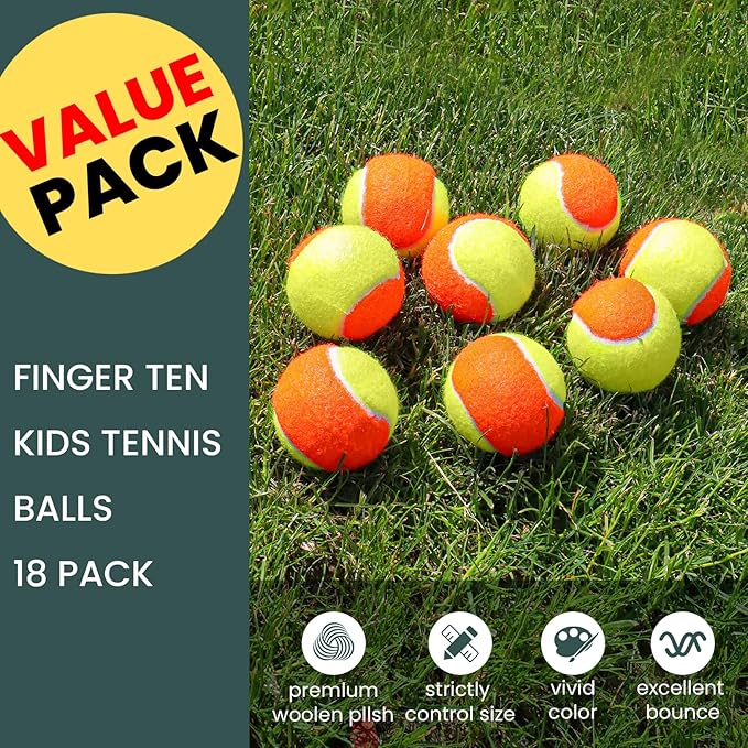 FINGER TEN Kids Tennis Balls for Dogs Youth Beginners Practice Durable Orange Low Compression Stage Pressureless Bulk Training Tool Playing with Pet
