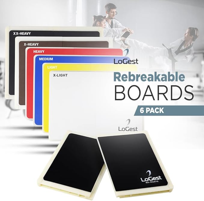 Logest Rebreakable Boards Martial Arts - Taekwondo Karate MMA Boards - Reusable Plastic Training Breaking Boards for Kids & Adults Available in 6 Levels of Difficulty Taekwondo Boards for Breaking