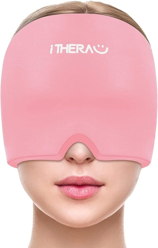 Migraine Relief Cap, Migraine Ice Head Wrap, Headache Ice Hat, Cold Therapy Headache Relief Cap for Migraine Eyes Mask Pink Headache Ice Pack for Puffy Eyes, Tension, Sinus & Stress Relief