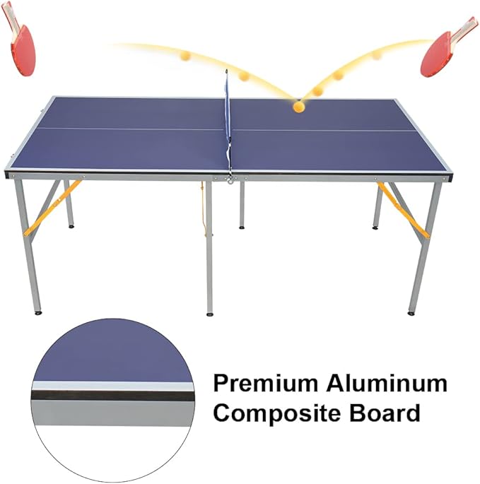 4.5FT/6FT/8FT Mid-Size Table Tennis Table Ping-Pong Table Set Foldable & Portable Table Indoor Outdoor for Family Game