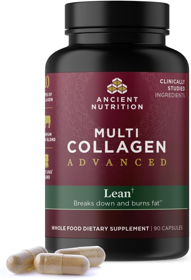 Ancient Nutrition Multi Collagen Advanced Lean with Probiotics, Hydrolyzed Collagen Peptides Supports Healthy Weight Loss and Fat Loss, 90 Count