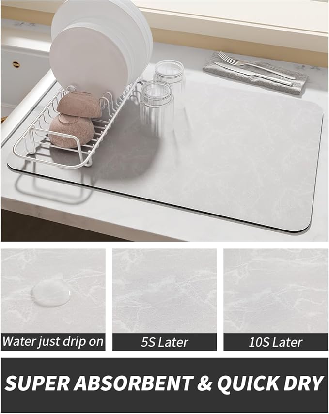 AMOAMI Coffee Mat Hide Stain Rubber Backed Absorbent Dish Drying Mat for Kitchen Counter - Fits Under Coffee Maker or Machine