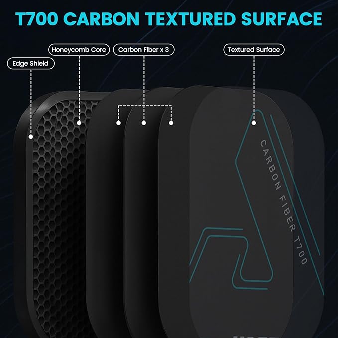 Pickleball Paddles, T700 Raw Carbon Fiber Pickleball Paddle Professional Pickleball Rackets with 16mm Honeycomb Core - Enhanced Power & Spin & Precision Pickleball Paddles Set with Cover and Grip Tape