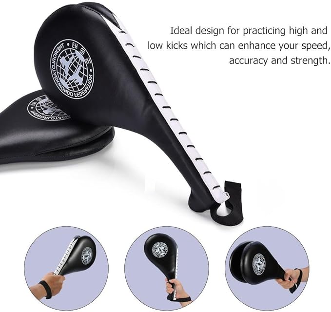 Pack of 2 Taekwondo Double Kick Pad Target, Tae Kwon Do Karate Kickboxing Training TKD Kicking Pad Practice Double Face Kick Foot Pad Martial Arts Equipment Sporting Goods Paddle, Black