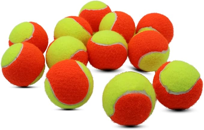 Tennis Balls, 12 Pack 50% Low Compression Stage Tennis Ball for Beginners Youth Kids Training Practicing with Mesh Bag for Easy Transport (Orange)