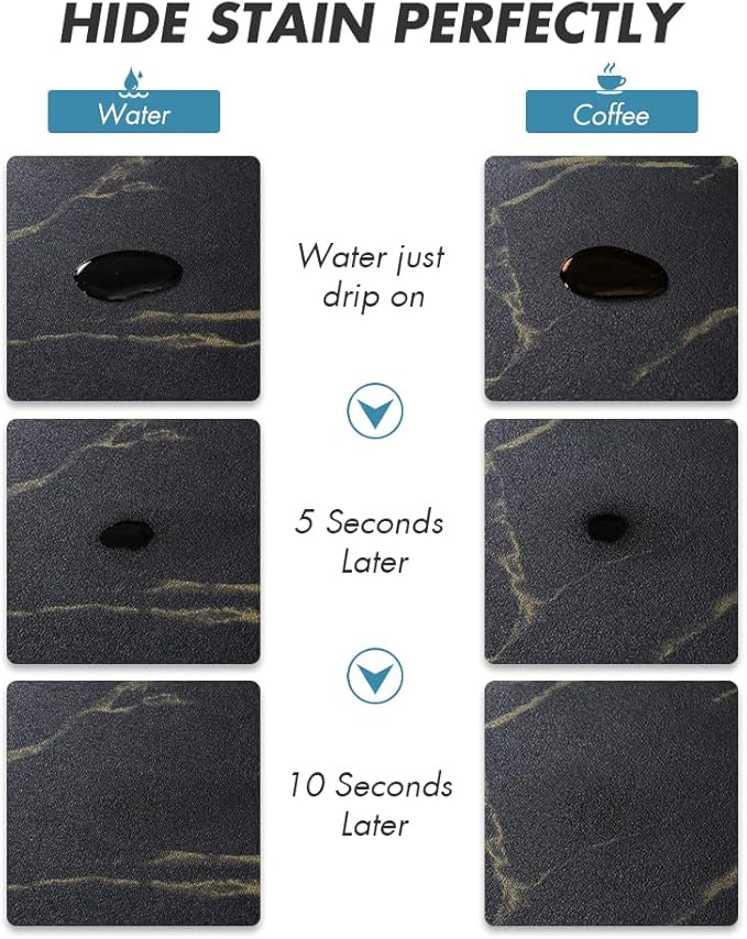 AMOAMI Coffee Mat - Hide Stain Rubber Backed Absorbent Dish Drying Mat for Kitchen Counter - Black & Gold