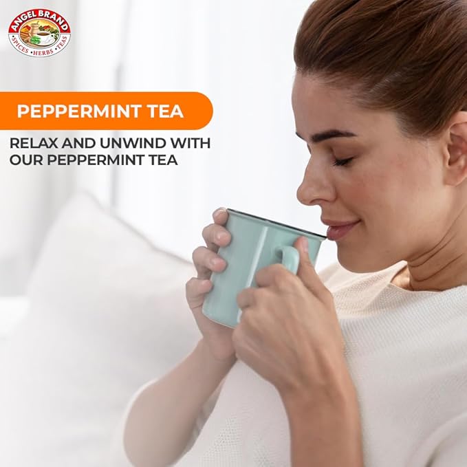 Angel Brand Peppermint Tea Bags 20 – Pure Caffeine-Free Herbal Mint Tea for Relaxation and resh Breath Made with Pure Peppermint for a Delightful Sip Every Time.