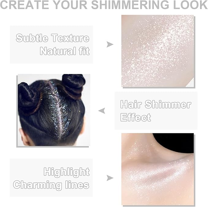 Hair and Body Glitter, 1PC Peal White Hair Glitter Extra Fine Face Shimmer Powder for Clothes, Festival Loose Sparkle Powder for Rave Clothes Nail Art Easter Halloween Crafts (Peal White)