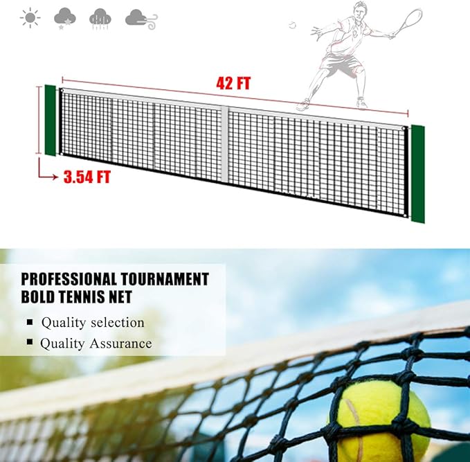 ProGoal Tennis Net 42FT Professional Heavy Duty Nylon Net, Compatible with All Standard Tennis Posts, Included Indoor Outdoor Court
