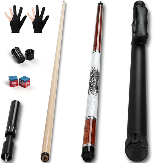 Advanced Pool Stick with Telescopic Cue Extension, Original Dyeing Brown Cue Sticks for Billiard Enthusiasts, 58'' Pool Cue Set with Accessories (Leatheret Carry Bag, Chalks, Gloves)