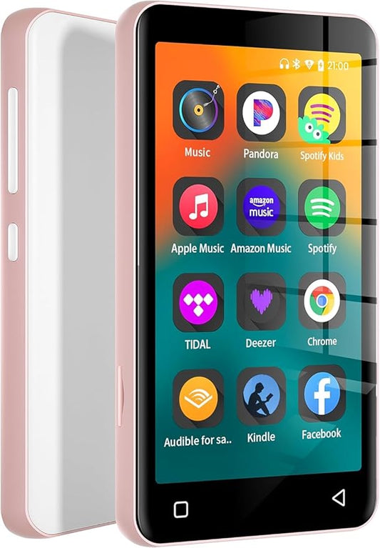 80GB MP3 Player with Bluetooth and WiFi, MP4 MP3 Player with Spotify,Spotify Kids,4" Music Player with Pandora, Audible,Music Player with Speaker (Pink_White)