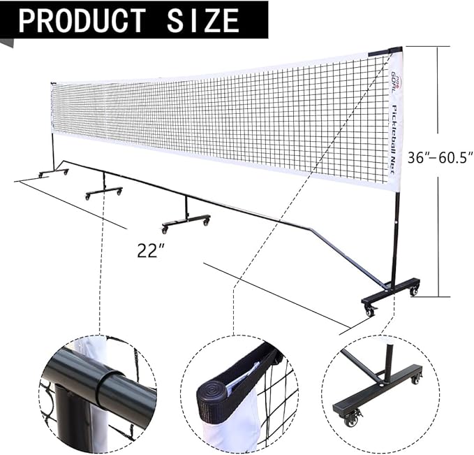 Progoal Badminton Pickleball Net System with Universal Wheel,Movable Steady Metal Frame,Strong Nylon Net and Carrying Bag,22 Feet Portable Height Adjustable Net for Pickleball and Other Games