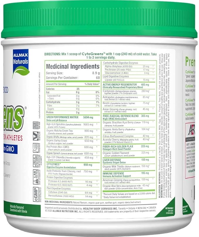 ALLMAX Nutrition - Cytogreens Super Greens Powder, Infused with Spirulina, Spinach & Barley Grass, Supports Immune & Digestive Health, Gluten Free & Vegan, 60 Servings (Acai Berry Green Tea)
