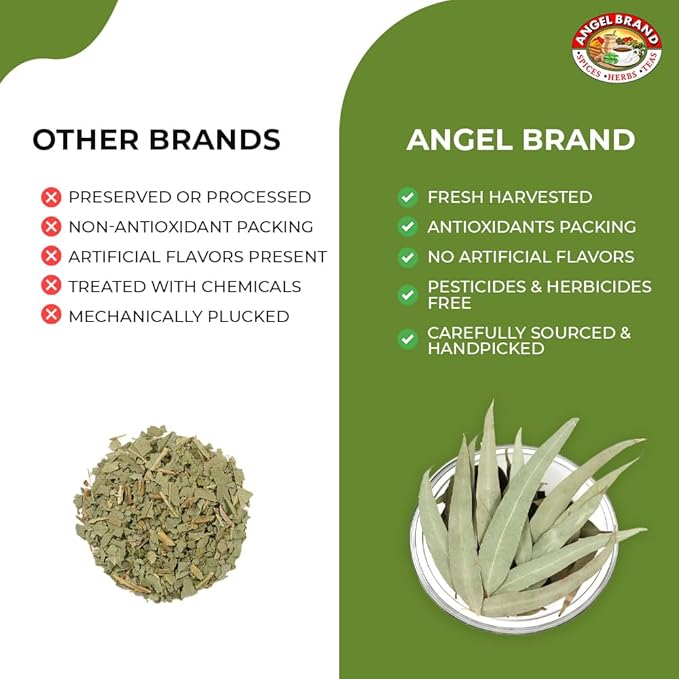 Angel Brand Eucalyptus Leaves 0.25 oz Pouch Pack of 3 - Eucalyptus Has Refreshing Slightly Wood Flavour - Dried Eucalyptus Leaves Commonly Used in Various Dishes, Herbal Tea, Syrups & Savory Dishes