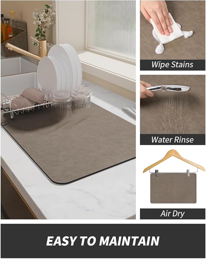 AMOAMI Coffee Mat Hide Stain Rubber Backed Absorbent Dish Drying Mat for Kitchen Counter - Fits Under Coffee Maker or Machine