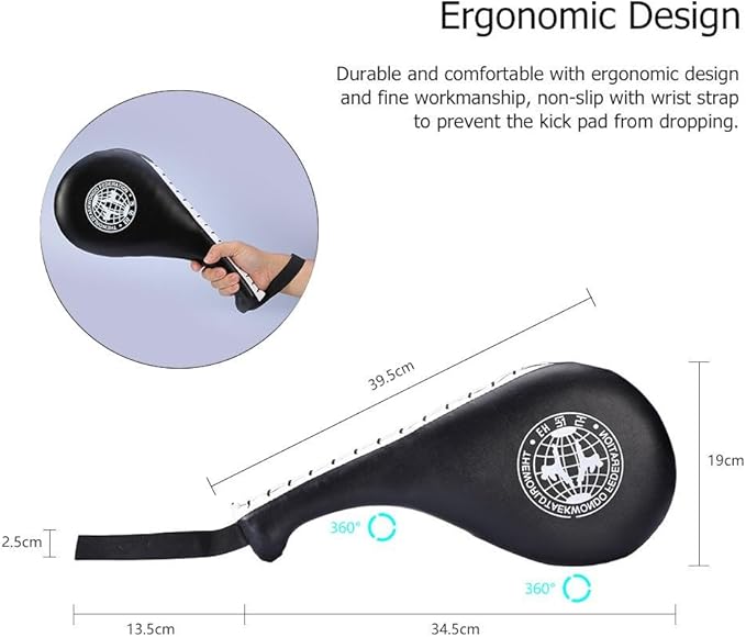 Pack of 2 Taekwondo Double Kick Pad Target, Tae Kwon Do Karate Kickboxing Training TKD Kicking Pad Practice Double Face Kick Foot Pad Martial Arts Equipment Sporting Goods Paddle, Black