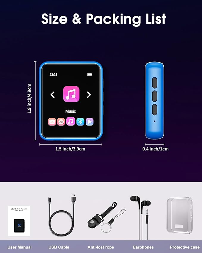 MP3 Player with Bluetooth 5.0 Portable HiFi Lossless Sound MP3 Music Player and FM Radio Recorder E-Book 2.4 inch Screen Maximum Support 128GB（Blue）