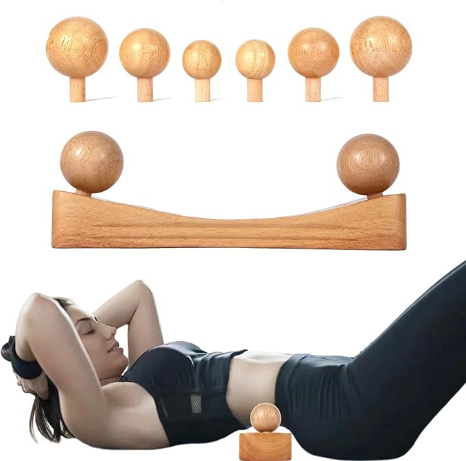 Psoas Release Tool,Neck Back Psoas Hip Hook Stretcher,Wood Therapy Massage Tools,with Adjustable 6 Massage Heads