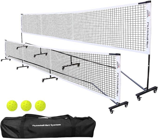 Progoal Badminton Pickleball Net System with Universal Wheel,Movable Steady Metal Frame,Strong Nylon Net and Carrying Bag,22 Feet Portable Height Adjustable Net for Pickleball and Other Games