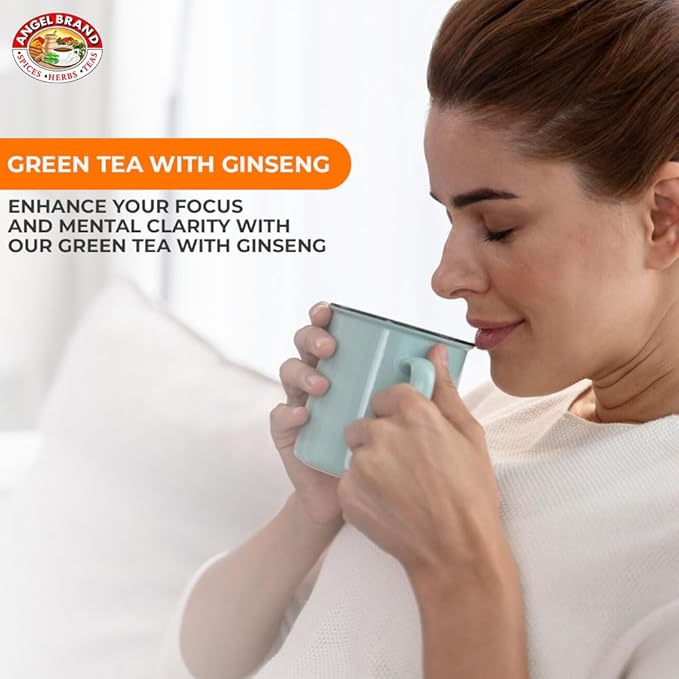 Angel Brand Green Tea with Ginseng Tea Bags 25 – Pack of 3 – Energizing & Antioxidant-Rich Herbal Blend & Ginseng Root - Balanced Flavor & Rich Nutrients With Health Benefits