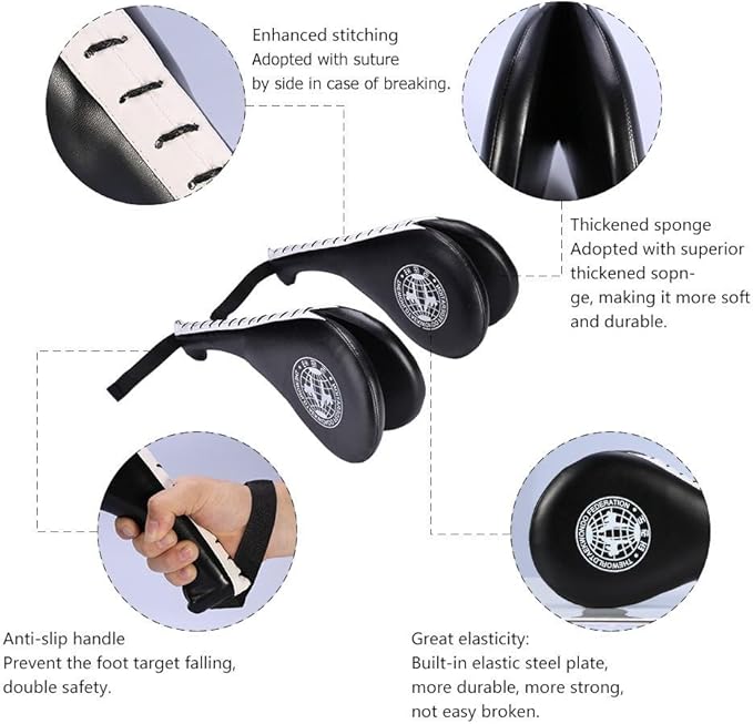 Pack of 2 Taekwondo Double Kick Pad Target, Tae Kwon Do Karate Kickboxing Training TKD Kicking Pad Practice Double Face Kick Foot Pad Martial Arts Equipment Sporting Goods Paddle, Black