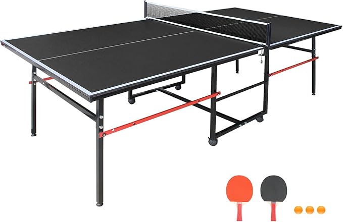8ft Black Professional MDF Indoor Table Tennis Table with Quick Clamp Ping Pong Net with Two Rackets and Three Balls-Black