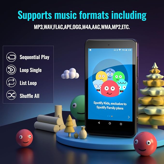 MP3 Player for Kids with Spotify, Parental Controls, Spotify Kids, Audible, Amazon Music, Libby, 4.0" IPS Kids MP4 Music Player Up to 512GB (Black)
