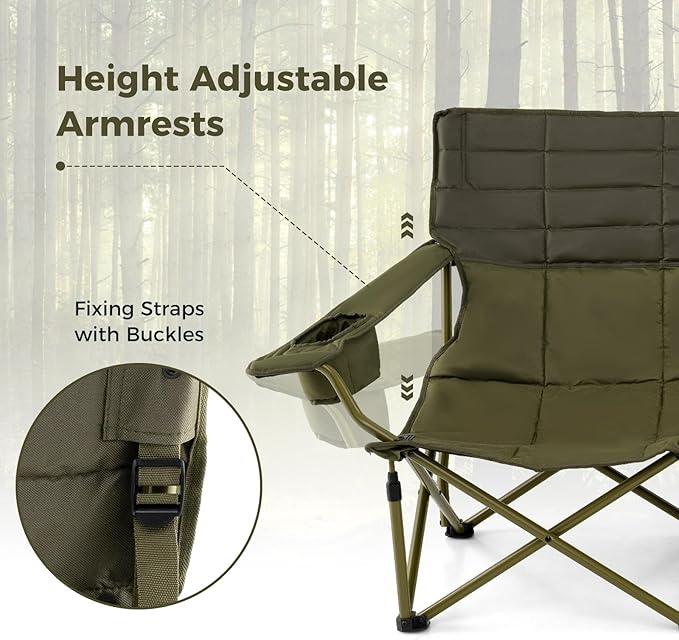 Tangkula 3 Person Oversized Camping Chair, Fully Padded Folding Camp Chair with Adjustable Armrests, Cup Holders, Carrying Bag, Portable Outdoor Lawn Chair for Camping, Support 900LBS