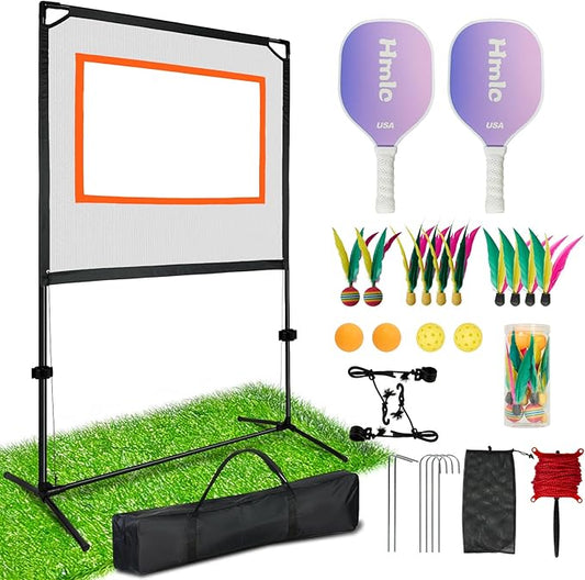 Portable Paddle Game with Net - Indoor & Outdoor and Backyard Games - Similar to Badminton, Tennis and Pickleball Set - Fun Games for Family
