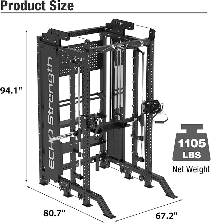 Commercial Functional Trainer Cable Machine with Dual Weight Stacks, Power Cage Squat Rack, Dual Cable Crossover Machine with Pulley System
